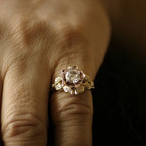 Moissanite Engagement Ring 14k White Rose and Yellow Gold Forever One Moissanite Diamond Flower Engagement Ring, Wedding Ring ERMZ-1058-8 image 6