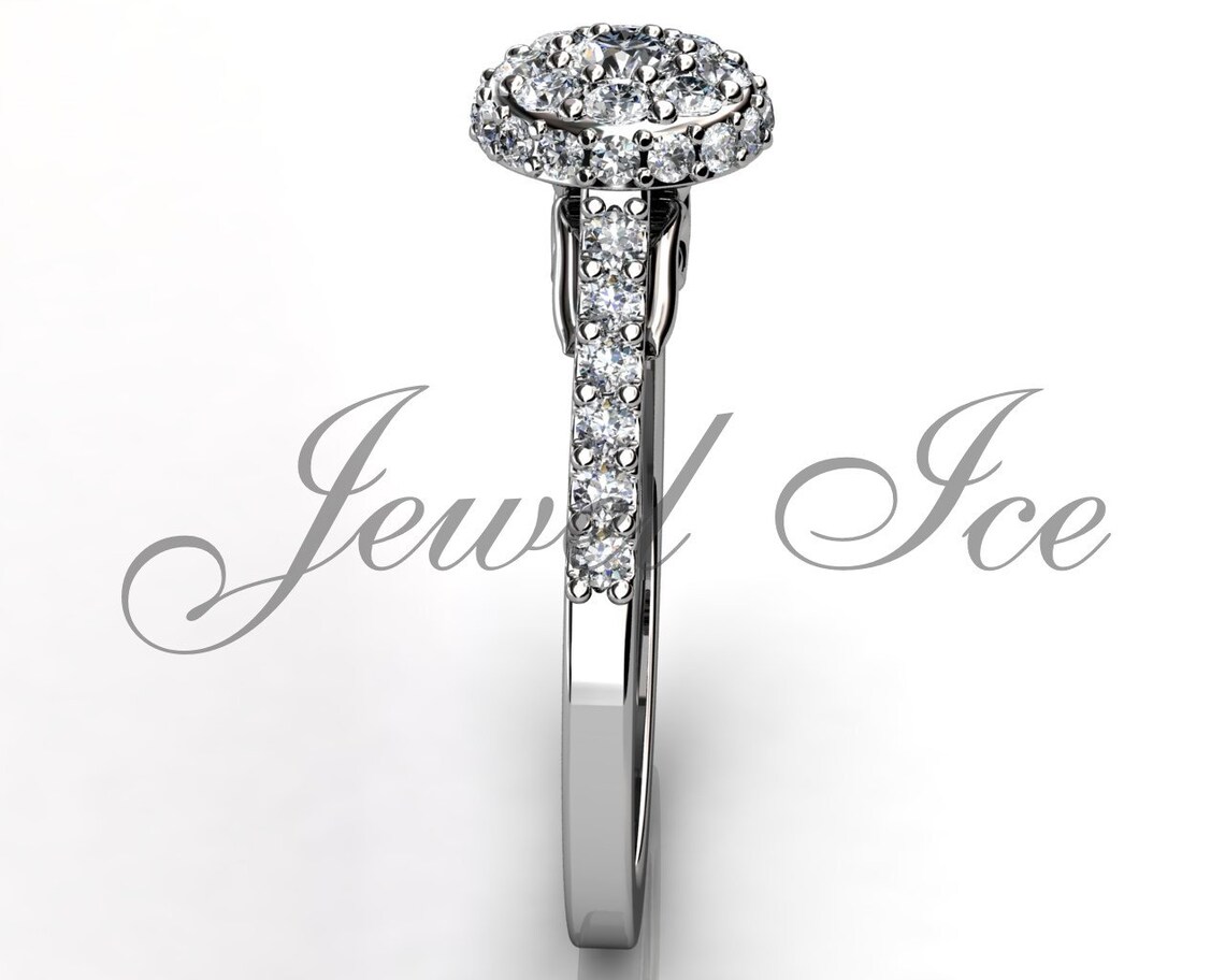 Platinum Cluster Setting Diamond Engagement Ring Bridal Ring Etsy