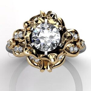 14k wit en geel goud voor altijd één Moissanite bloem verlovingsring, trouwring, verjaardag diamantring, belofte Ring ERMZ-1058-4 afbeelding 3