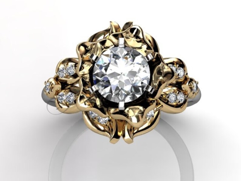 14k wit en geel goud voor altijd één Moissanite bloem verlovingsring, trouwring, verjaardag diamantring, belofte Ring ERMZ-1058-4 afbeelding 3