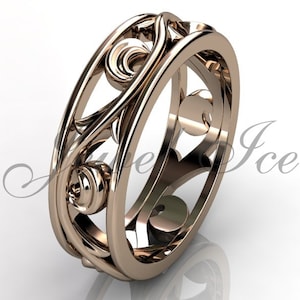 Floral Wedding Band - 14k Rose Gold Unusual Unique Art Deco Leaf and Vine Floral Wedding Band LB-2029-3.