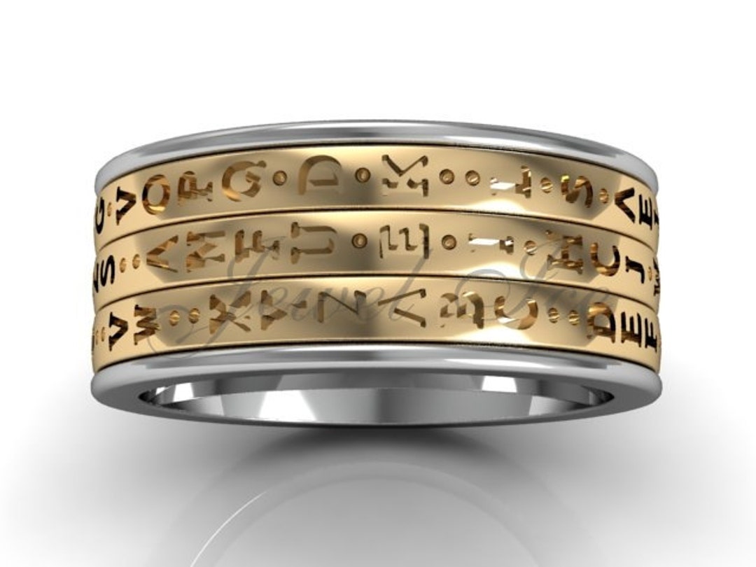 14k Two Tone White and Yellow Gold Three Row Spinner Da Vinci Cryptex ...