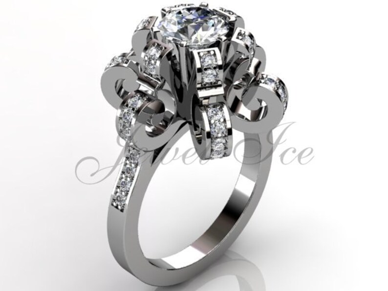 Platinum Diamond Unique Floral Engagement Ring Bridal Ring Etsy