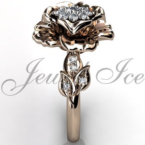 14k rose gold diamond unusual unique cluster flower engagement ring, bridal ring, wedding ring ER-1053-3