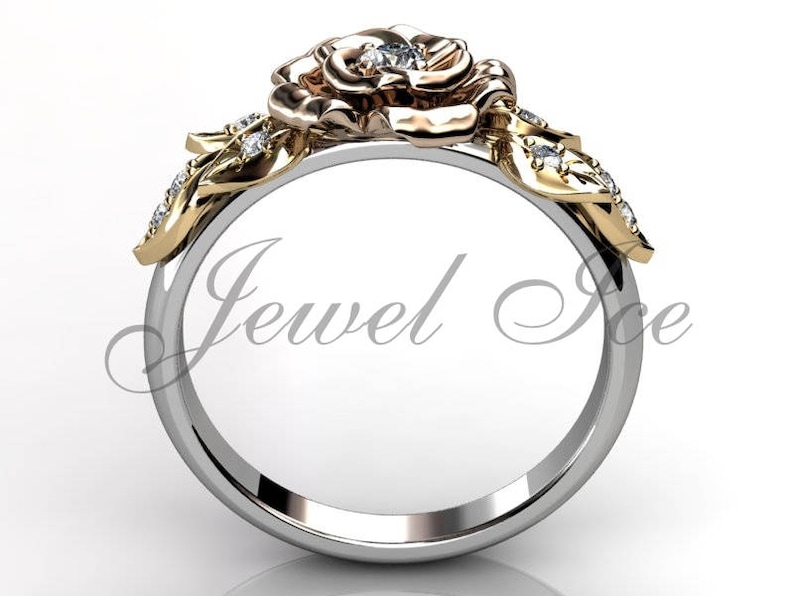 Flower Engagement Ring 14k White Yellow and Rose Gold Etsy