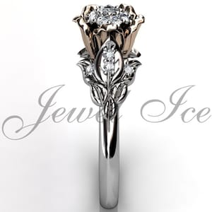 Flower Engagement Ring - 14k  White and Rose Gold Diamond Unique Cluster Setting Flower Engagement Ring Bridal Ring Wedding Ring  ER-1036-5