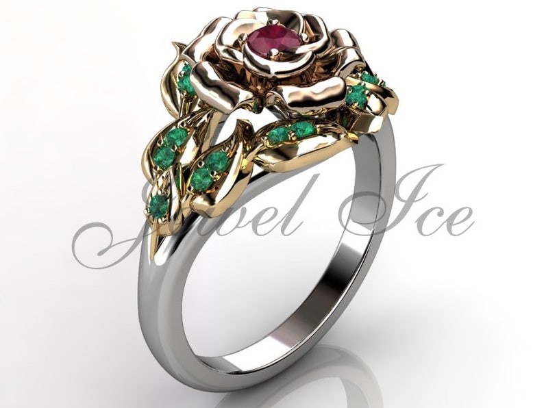 Ruby & Emerald Engagement Ring 14k White Yellow and Rose Gold Etsy