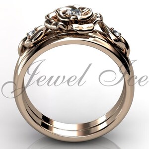 Anillo de compromiso conjunto - 14k oro rosa diamantes flor única venda de boda anillo de compromiso conjunto anillo de boda nupcial conjunto ER-1127-3