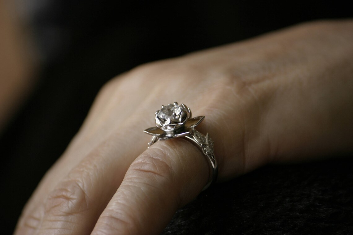 Lotus Flower Engagement Ring Platinum Diamond Unique Lotus Etsy