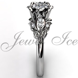 Blume Verlobungsring - 14k Weißgold Diamant Ungewöhnlich Unikat Cluster Setting Blumen Verlobungsring Brautring Ehering ER-1036-1