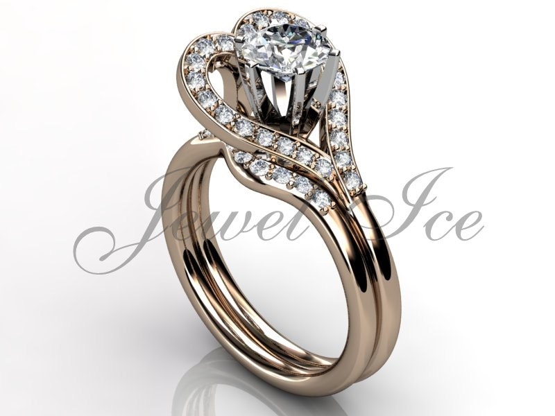 Engagement Ring 14k Rose Gold Diamond Heart Shape Wedding