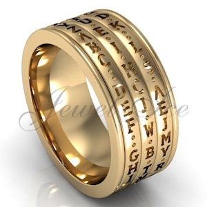 14k yellow gold three row spinner Da Vinci cryptex, codex, decoder ring LB-2025-2.