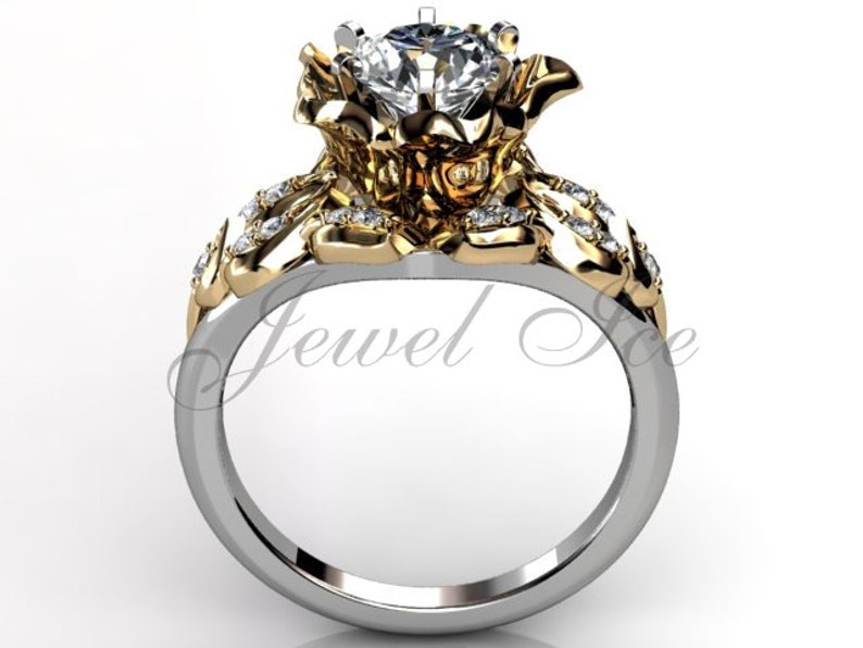 14k wit en geel goud voor altijd één Moissanite bloem verlovingsring, trouwring, verjaardag diamantring, belofte Ring ERMZ-1058-4 afbeelding 4