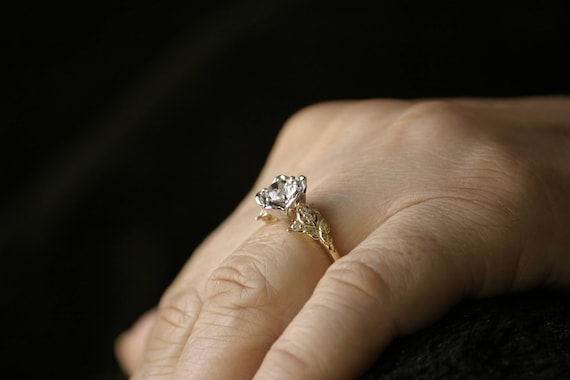 Flower Engagement Ring, 14k Yellow and White Gold Diamond
