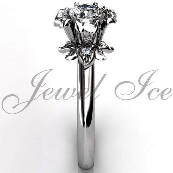 14k white gold diamond unique flower engagement ring, bridal ring, wedding ring ER-1048-1