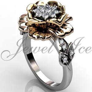 14k three tone white, rose and yellow gold diamond unusual unique cluster flower engagement ring, bridal ring, wedding ring ER-1053-8