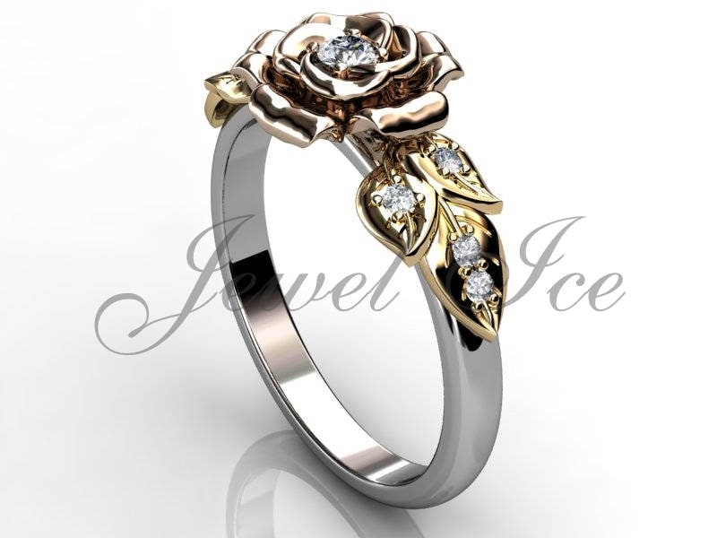 Flower Engagement Ring 14k White Yellow and Rose Gold Etsy