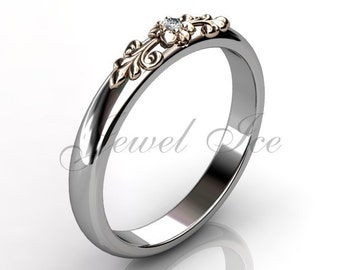14k two tone white and rose gold diamond unusual unique floral wedding band LB-2015-5.