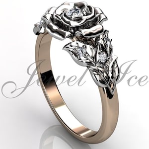 Flower Engagement Ring - 14k Rose and White Gold Diamond Unusual Unique Flower Engagement Ring, Wedding Ring, Anniversary Ring ER-1059-6