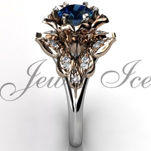 Alexandrite & Genuine Diamond Engagement Ring, 14k White and Rose Gold Flower Engagement Ring, June Birthstone Ring, Mothers Ring BR-1058-5