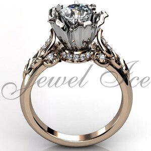 Flower Engagement Ring - 14k Rose and White Gold Diamond Unique Flower Engagement Ring Bridal Ring Wedding Ring Anniversary Ring ER-1080-6