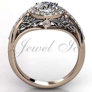 Art Deco Filigree Engagement Ring - 14k Rose and White Gold Diamond Unique Art Deco, Art Nouveau Wedding Ring, Anniversary Ring ER-1056-6