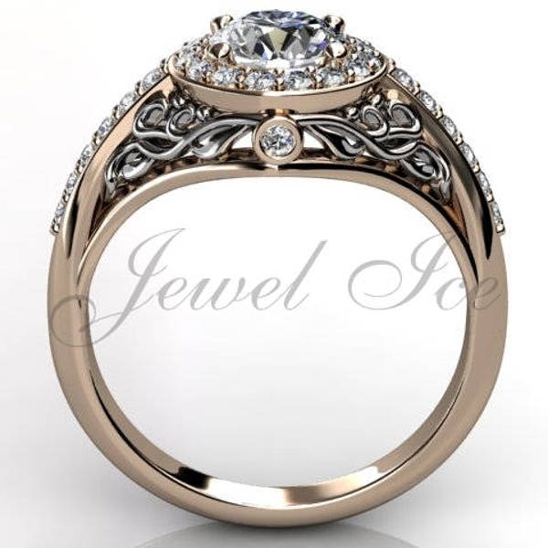 Art Deco Filigree Engagement Ring - 14k Rose and White Gold Diamond Unique Art Deco, Art Nouveau Wedding Ring, Anniversary Ring ER-1056-6