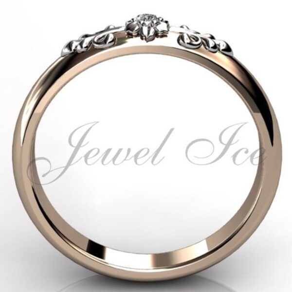 14k two tone rose and white gold diamond unusual unique floral wedding band LB-2015-6.