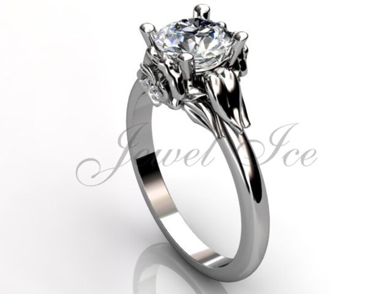 14k White Gold Diamond Unusual Unique Floral Engagement Ring - Etsy