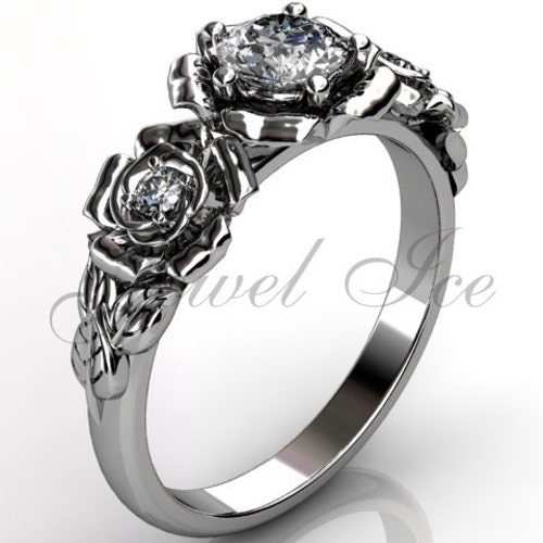 14k White Gold Pearl Diamond Unusual Unique Floral Engagement Etsy Canada