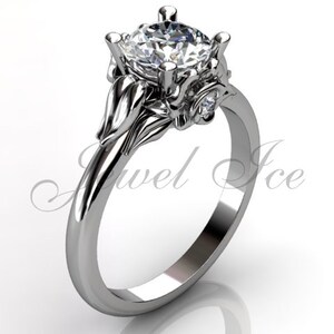 14k white gold diamond unusual unique floral engagement ring, bridal ring, wedding ring ER-1051-1