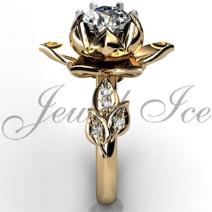 Lotus Flower Engagement Ring - 14k Yellow Gold Diamond Unusual Unique Lotus Flower Engagement Ring, Lotus Flower Wedding Ring ER-1076-2