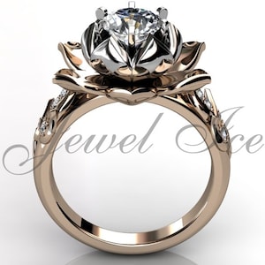 Lotus Flower Engagement Ring - 14k Rose and White Gold Diamond Lotus Flower Engagement Ring, Lotus Flower Ring, Lotus Ring ER-1076-6