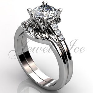 Platinum diamond unusual unique flower engagement ring, bridal ring, wedding ring, flower engagement set ER-1052