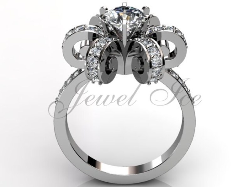 Platinum Diamond Unique Floral Engagement Ring Bridal Ring Etsy