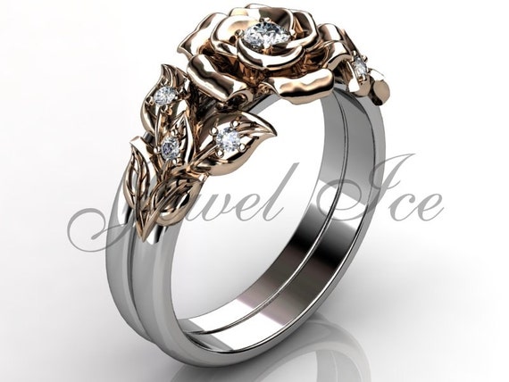 Two tone engagement rings deals white and rose gold