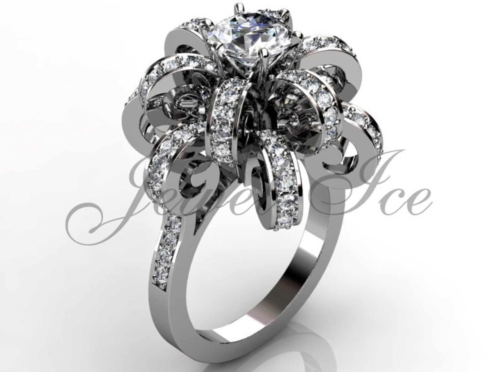Platinum Diamond Unique Flower Engagement Ring Bridal Ring Etsy