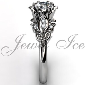 Anillo de compromiso de la flor - 14k oro blanco único diamante flor anillo de compromiso, anillo de boda, anillo de aniversario ER-1116-1