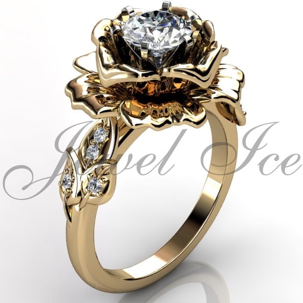 Flower Engagement Ring Etsy