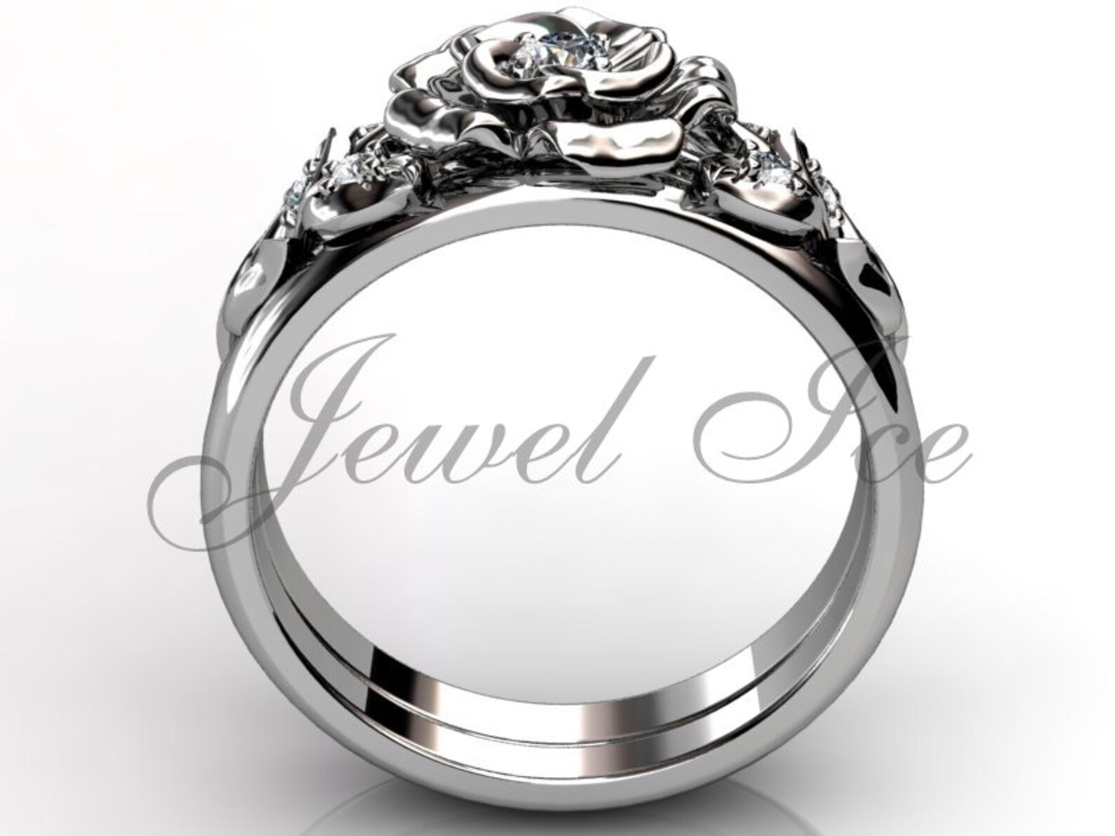 14k White Gold Diamond Unusual Unique Flower Engagement Ring Etsy