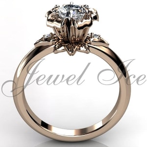 14k rose gold diamond unique flower engagement ring, bridal ring, wedding ring ER-1048-3