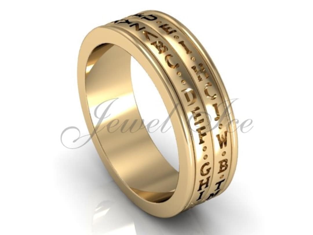 Decoder Ring - 14k Yellow Gold Two Row Spinner Da Vinci Cryptex Codex ...