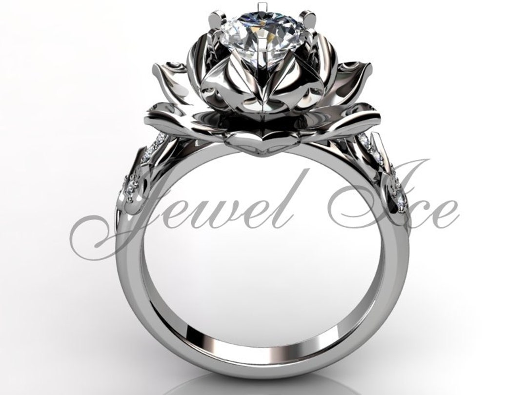 Lotus Flower Engagement Ring Platinum Diamond Unique Lotus Flower
