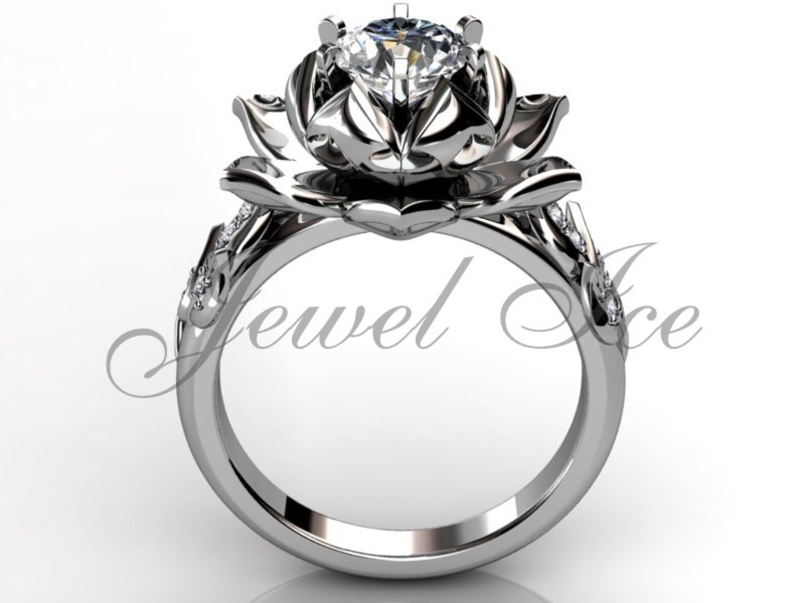 Lotus Flower Engagement Ring Platinum Diamond Unique Lotus Etsy