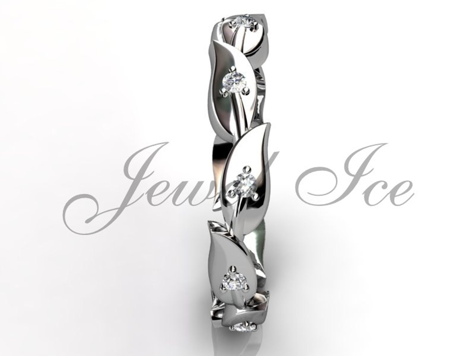 Floral Wedding Band Platinum Diamond Unusual Unique Leaf and | Etsy