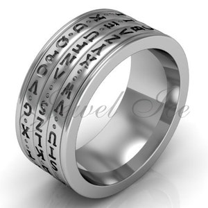 14k White Gold Three Row Spinner Da Vinci Cryptex, Codex, Decoder Ring ...