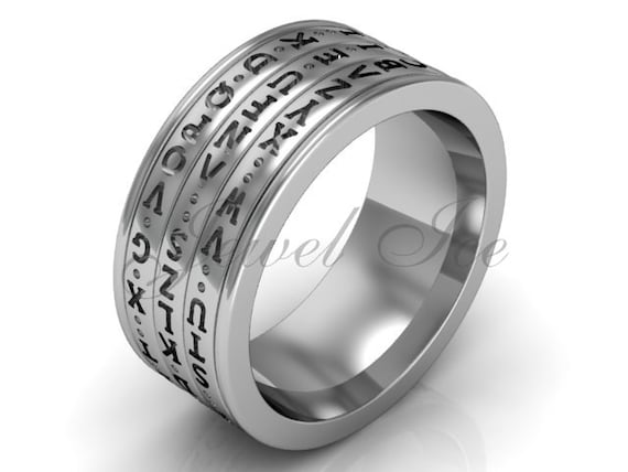 14k White Gold Three Row Spinner Da Vinci Cryptex, Codex, Decoder