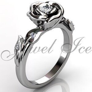 Enchanted Rose Flower Ring - Platinum Beauty and the Beast Rose Flower Ring, Promise Ring for Women, Birthday Gift For Women ER-1110