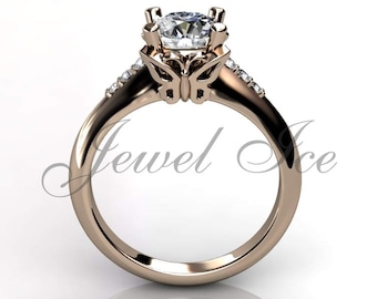 Butterfly Ring - 14k Rose Gold Unique Butterfly Ring, Butterfly Wedding, Butterfly Ring Jewelry, Anniversary Gift, Gift for Her ER-1131-3