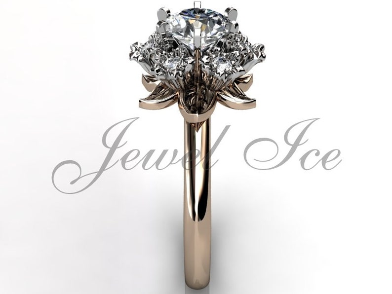Flower Bouquet Engagement Ring 14k Rose and White Gold Etsy